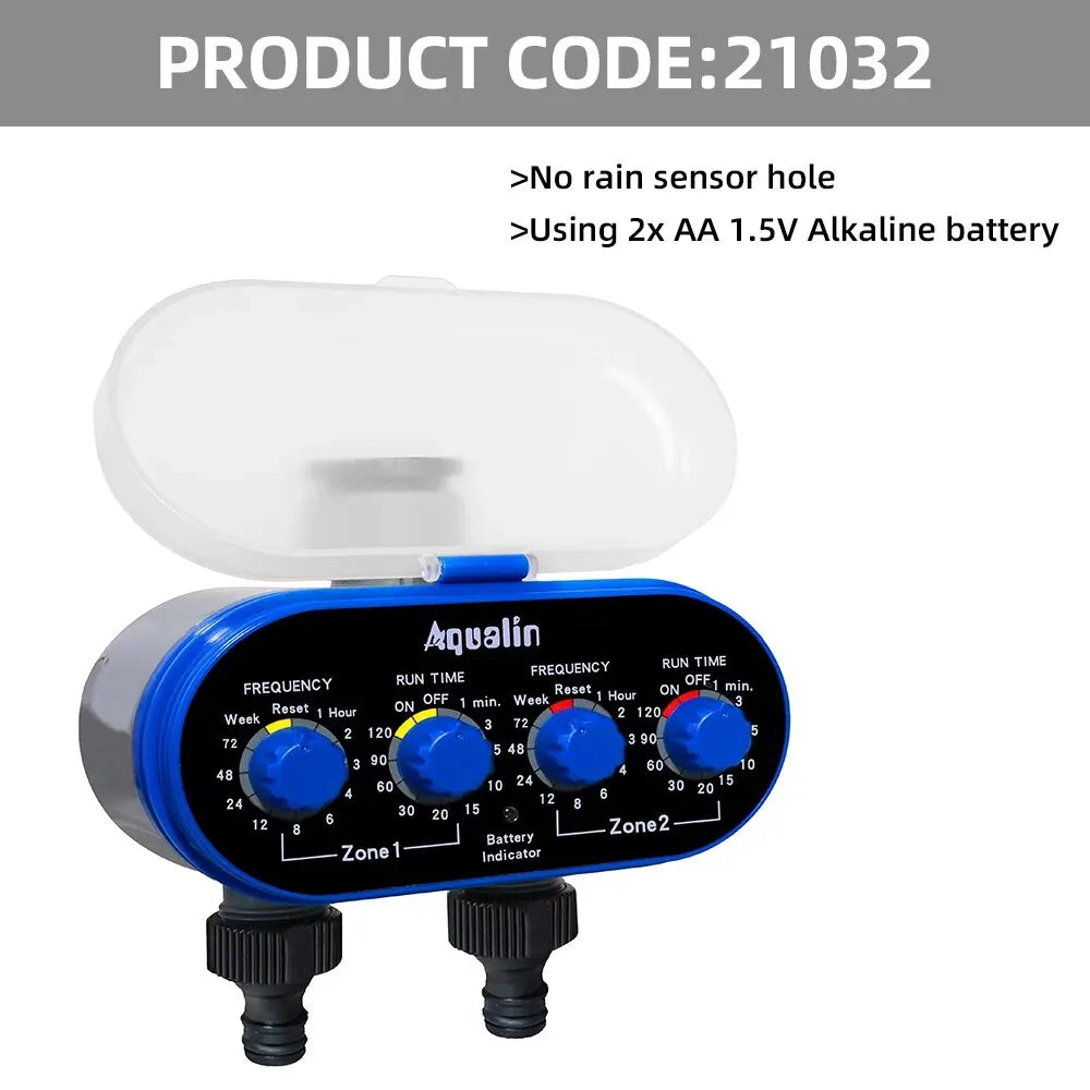 Automatic Garden Water Timer, 2 Outlet Ball Valve, 4 Dials, 0 Pressure Irrigation Controller for Yard