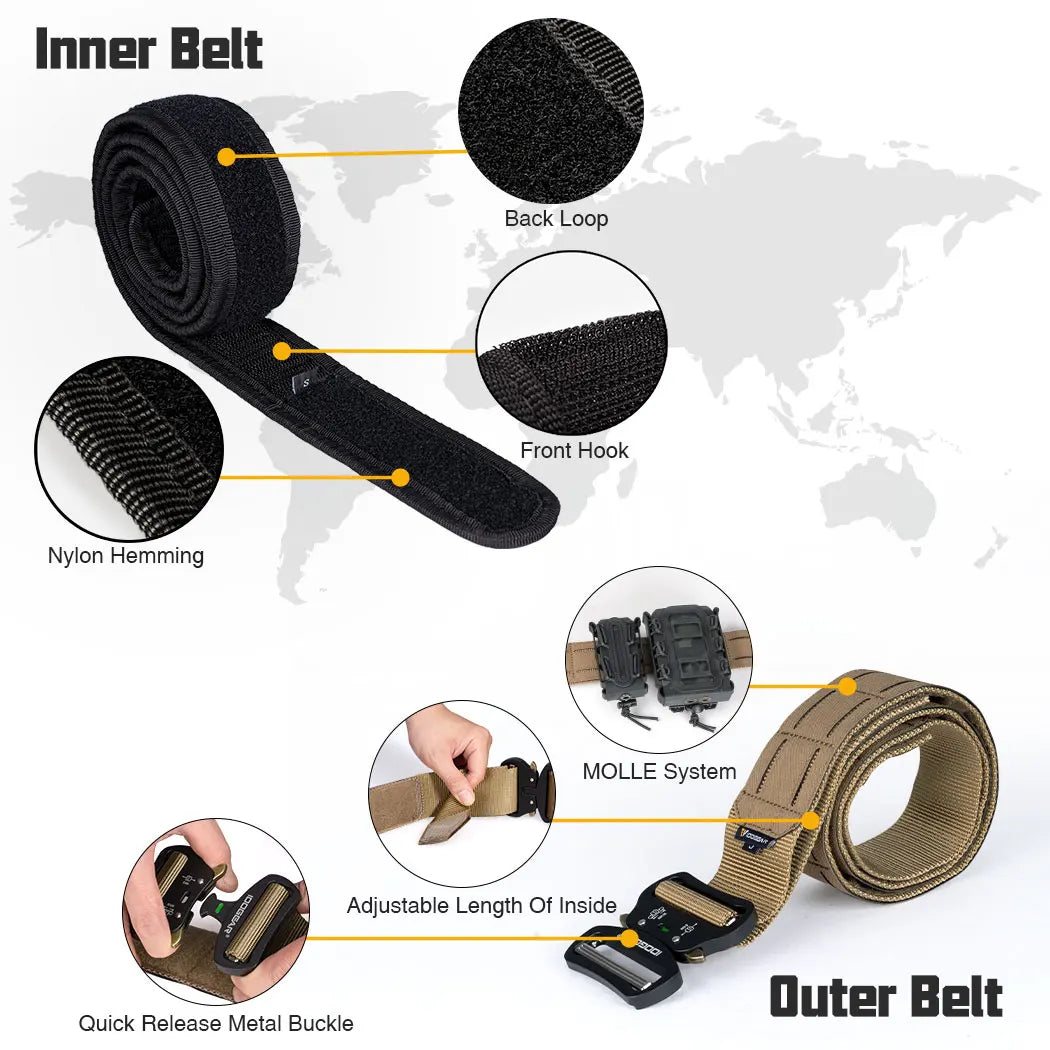 IDOGEAR 2-Inch Tactical Belt with Quick Release Buckle & MOLLE Laser Cut