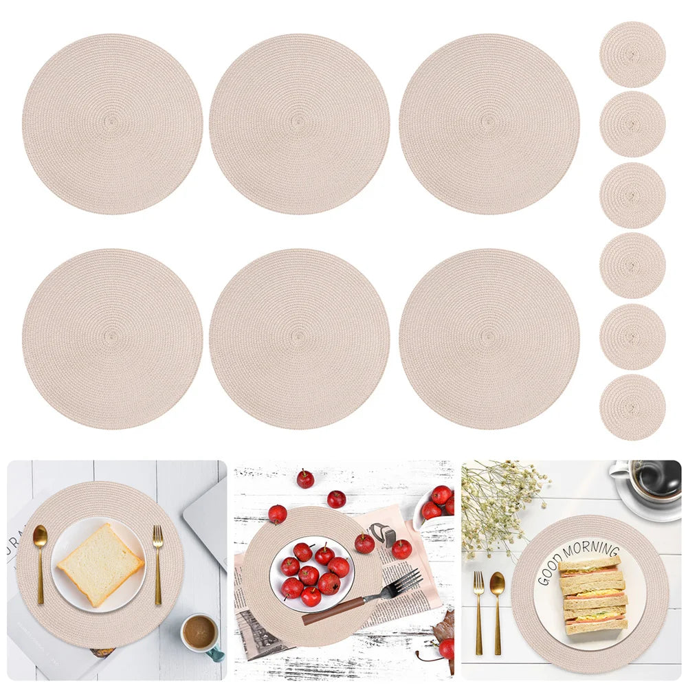 Elegant Round Braided Placemats - Set of 6 Table Mats & Coasters