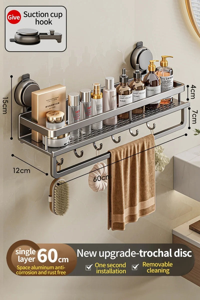Wall Mounted No-Drill Bathroom Storage & Towel Rack | Versatile Organizer