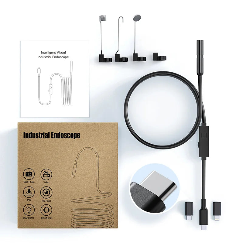 KERUI 2MP Industrial Endoscope Camera for iPhone - Single/Dual Lens Waterproof Inspection Borescope Type C