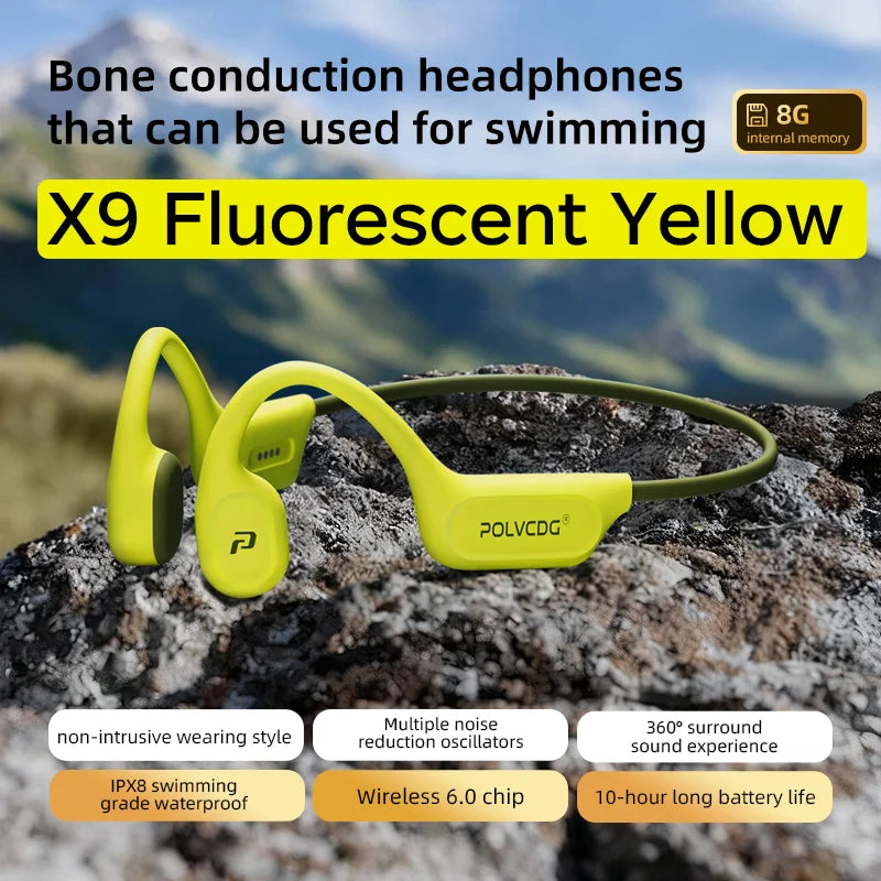 POLVCDG X9 Bone Conduction Headphones - 32GB IPX8 Waterproof