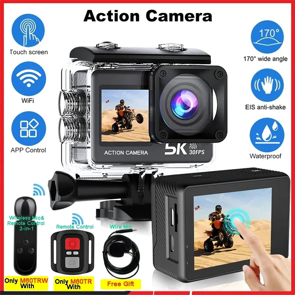 Sony IMX576 5K 4K 60FPS Waterproof 48MP Wi-Fi Action Camera for Adventure