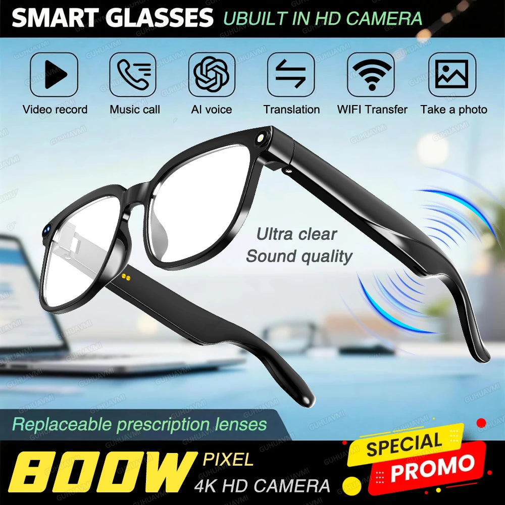 GUHUAVMI 800W HD Camera Glasses for Men - Hands-Free Translator & Video