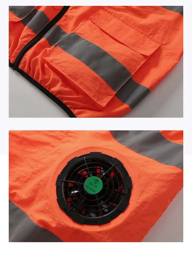 USB Powered Cooling Fan Work Vest - Reflective Summer Safety