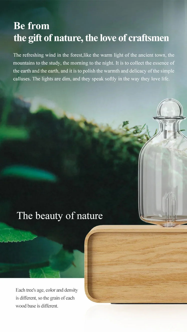 YCTMO Glass & Wood Grain Aroma Diffuser | Essential Oil Diffuser