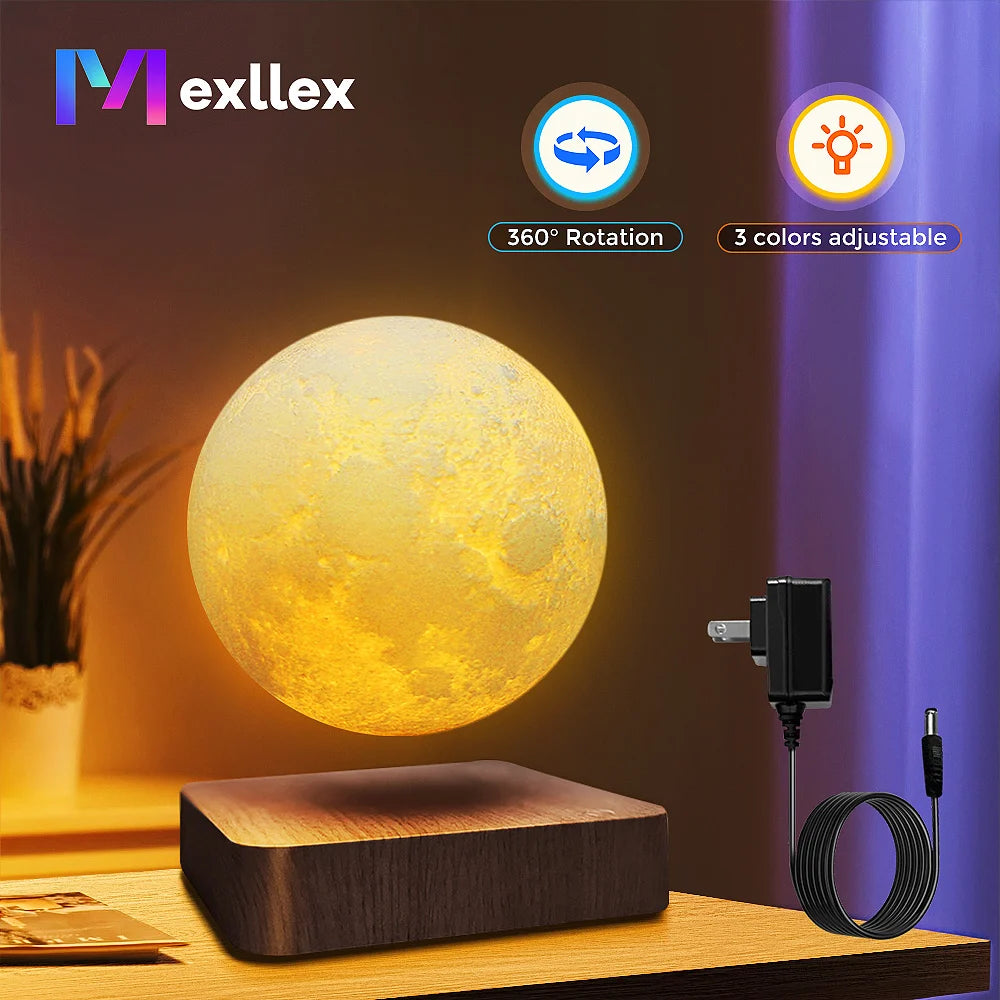 Levitating Moon Lamp - Magnetic Floating 3D LED Night Light with Wooden Base