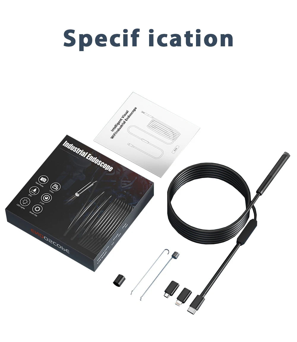 KERUI 2MP Industrial Endoscope Camera for iPhone - Single/Dual Lens Waterproof Inspection Borescope Type C