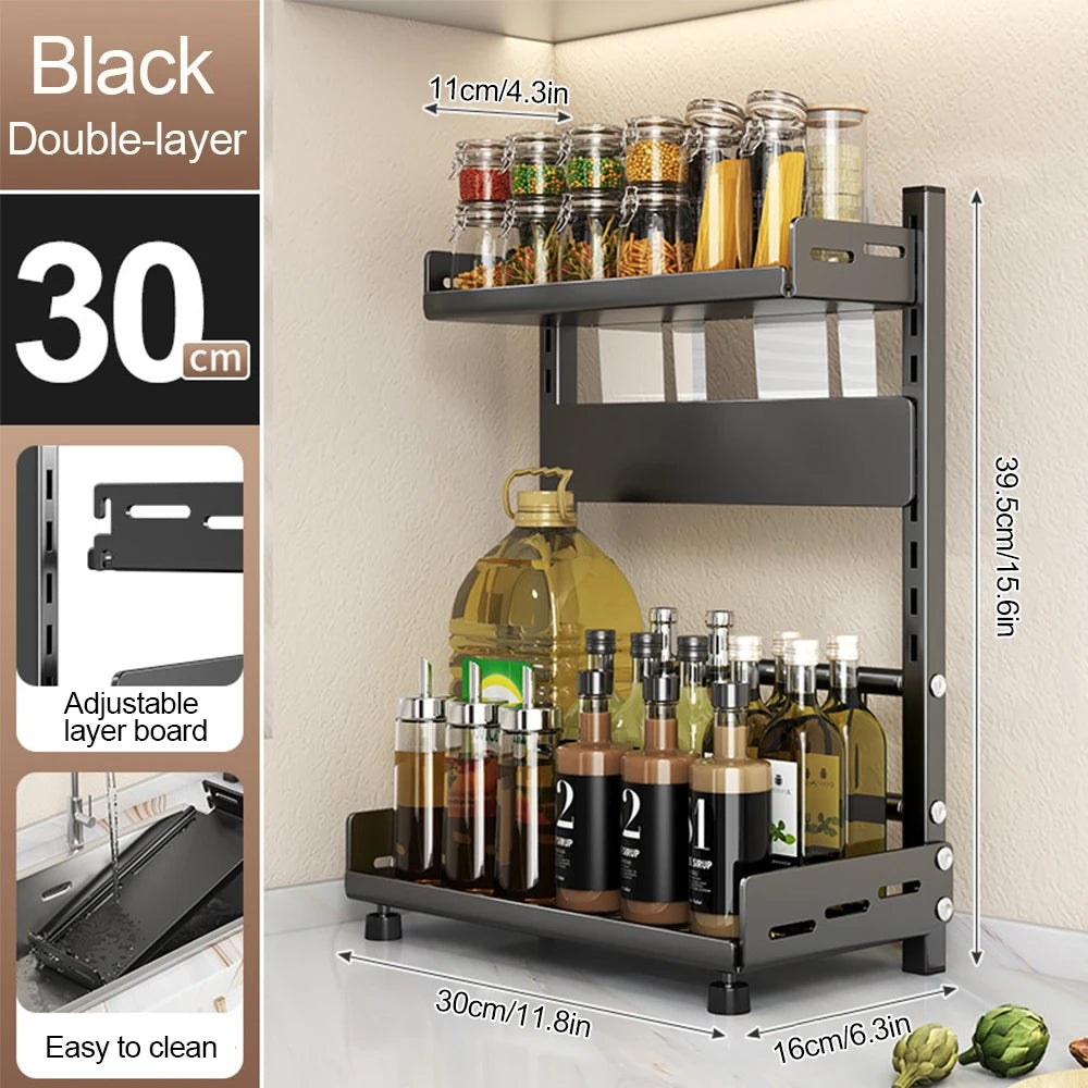3 Tier Adjustable Spice Rack - Countertop & Cabinet Kitchen Organizer