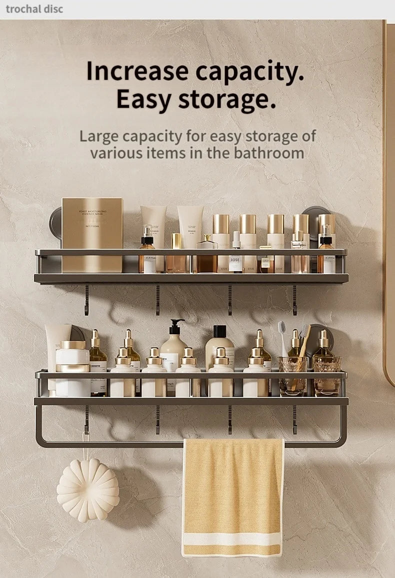 Wall Mounted No-Drill Bathroom Storage & Towel Rack | Versatile Organizer