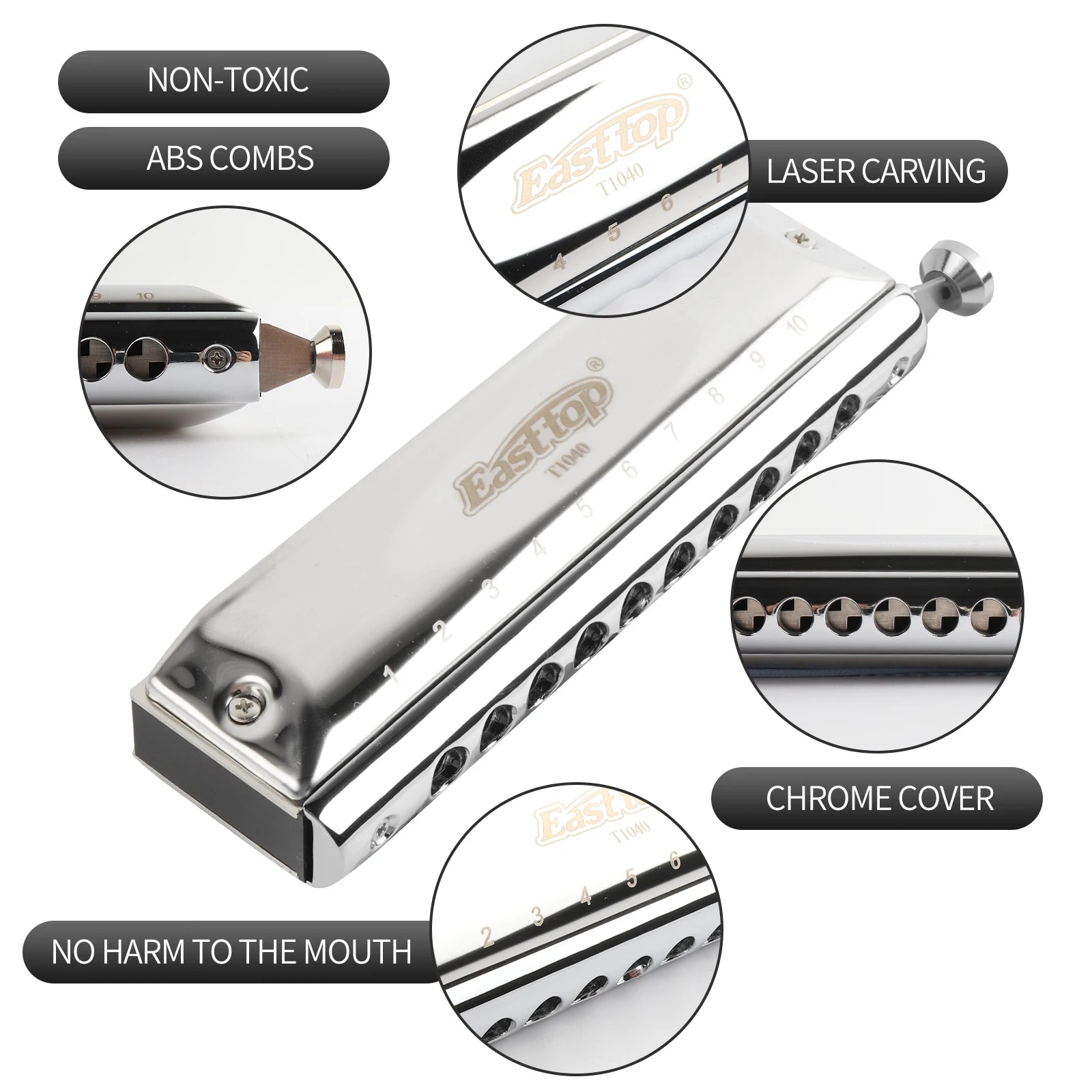 Professional Chromatic Harmonica C Key - 10 Holes, 40 Tones for All Ages