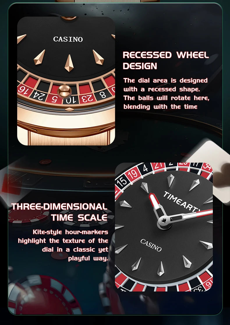 TIMEARTX Luxury Roulette Poker Game Quartz Watch for Men