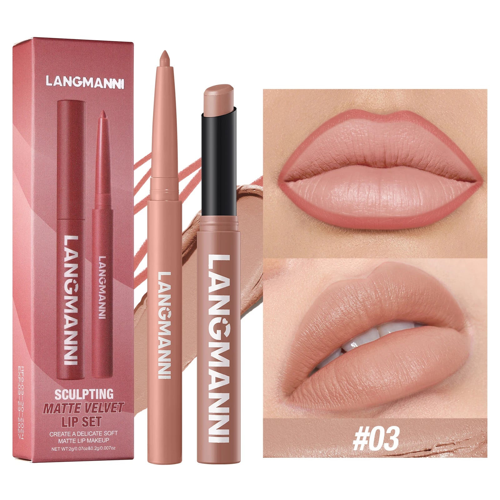 Vabena Waterproof 2-in-1 Lip Liner & Lipstick Set - No Smudge, No Fade