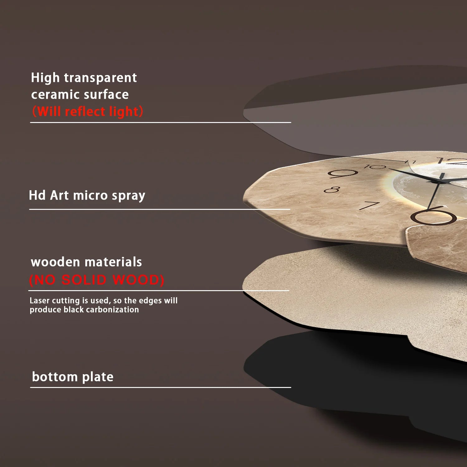 Modern Silent Moon Wall Clock - Quartz Wood Decor