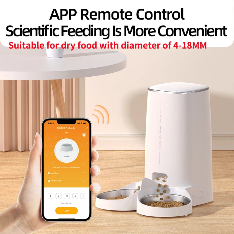 ROJECO Smart WiFi Double Automatic Pet Feeder | Remote Control Kibble Dispenser