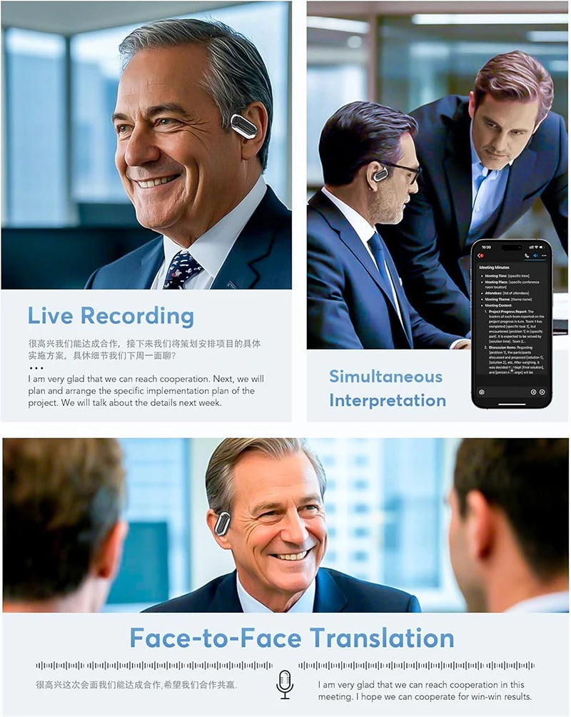 UYUXIO Real-Time AI Translator Headphones – 144 Languages 3-in-1 OWS Earbuds for Business