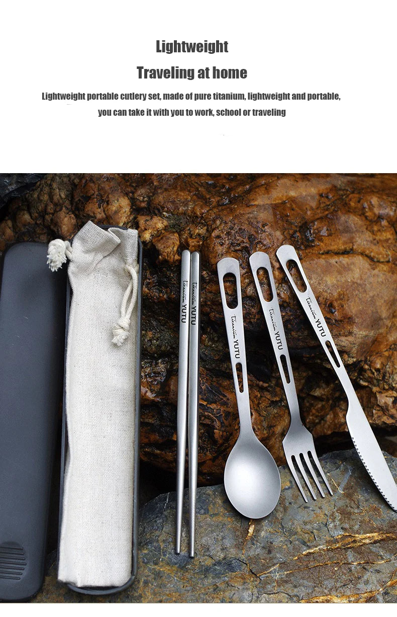 Premium Titanium Portable Cutlery Set - Lightweight Travel Tableware