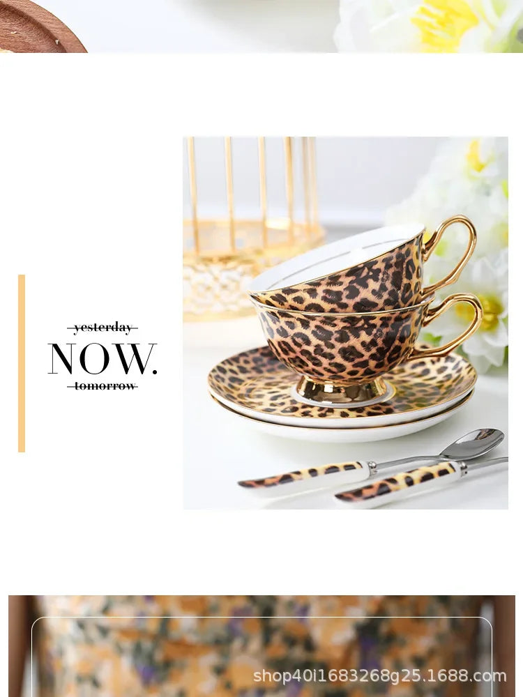 Retro Leopard Bone China Coffee & Tea Set | Luxury Tableware