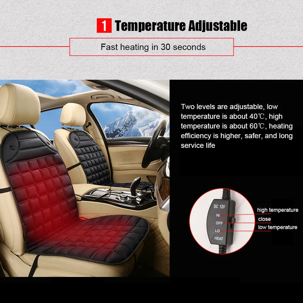 12V Universal Heated Car Seat Cushion Cover – Instant Winter Warmth