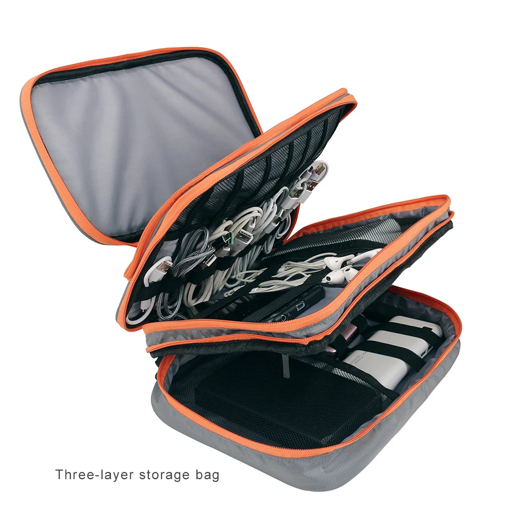 Travel Electronics Organizer Bag | Multi-Layer Cable & Charger Case for iPad