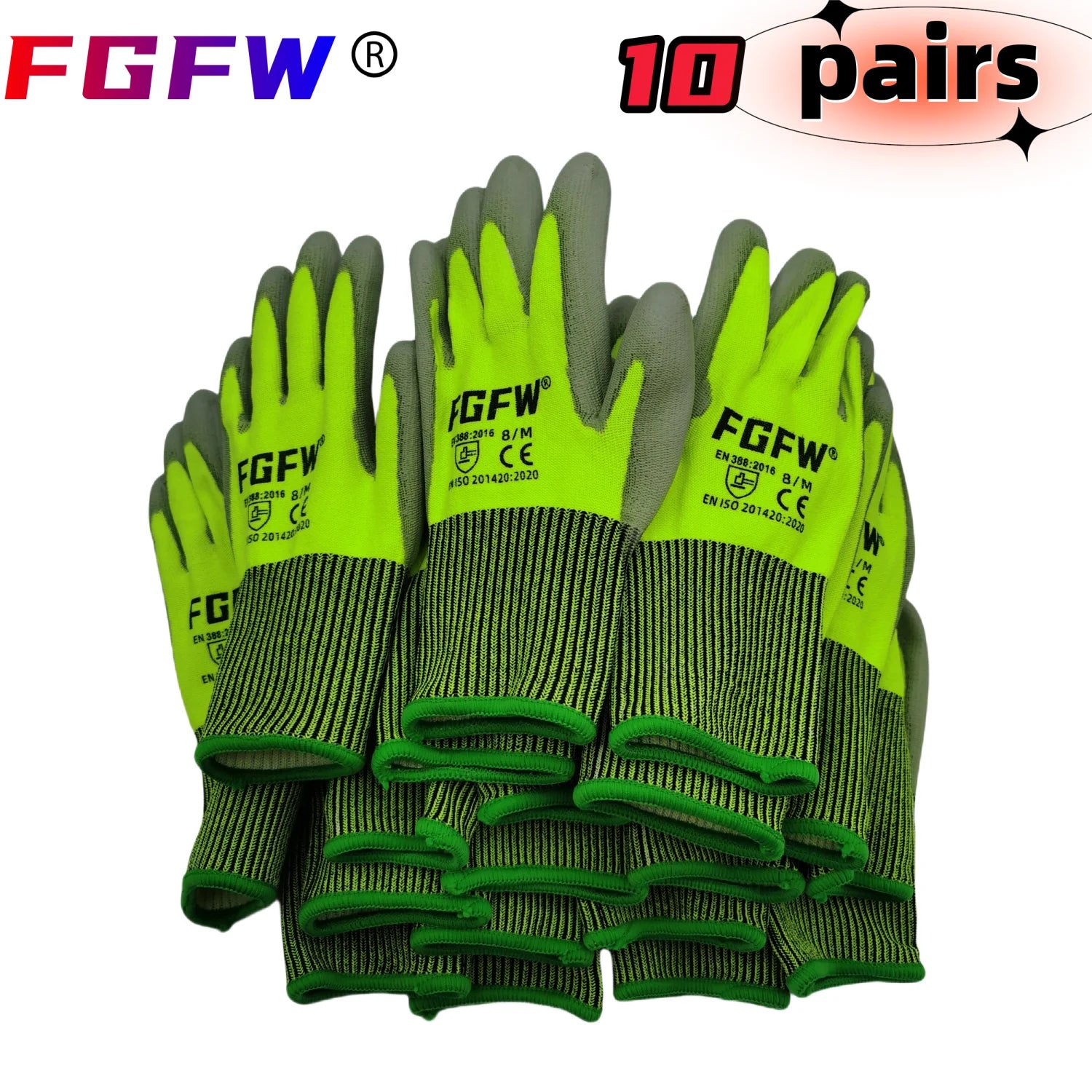 10 Pairs Military-Grade Level C Cut Resistant Gloves EN388 Certified for Industrial Use