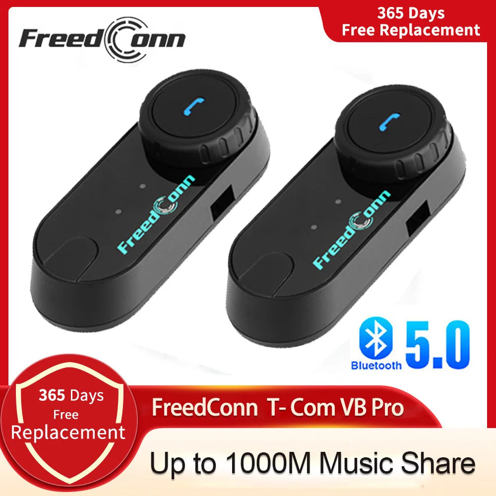 Freedconn T-Com VB Bluetooth Intercom | 6-Rider Motorcycle Headset & FM