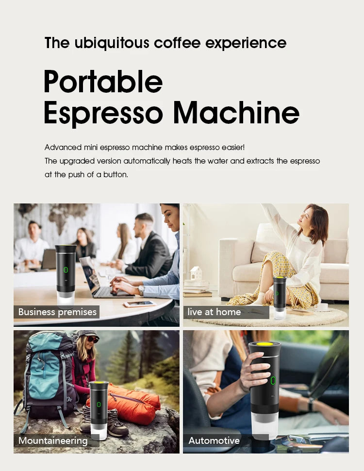 DENOKIN Wireless Portable Espresso Machine for Car - On-the-Go Coffee Maker