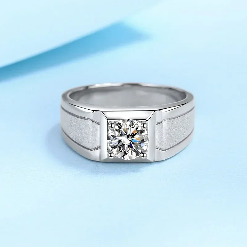 Men's Platinum Moissanite Ring - PT950 VVS1 D (0.5/1 Ct)