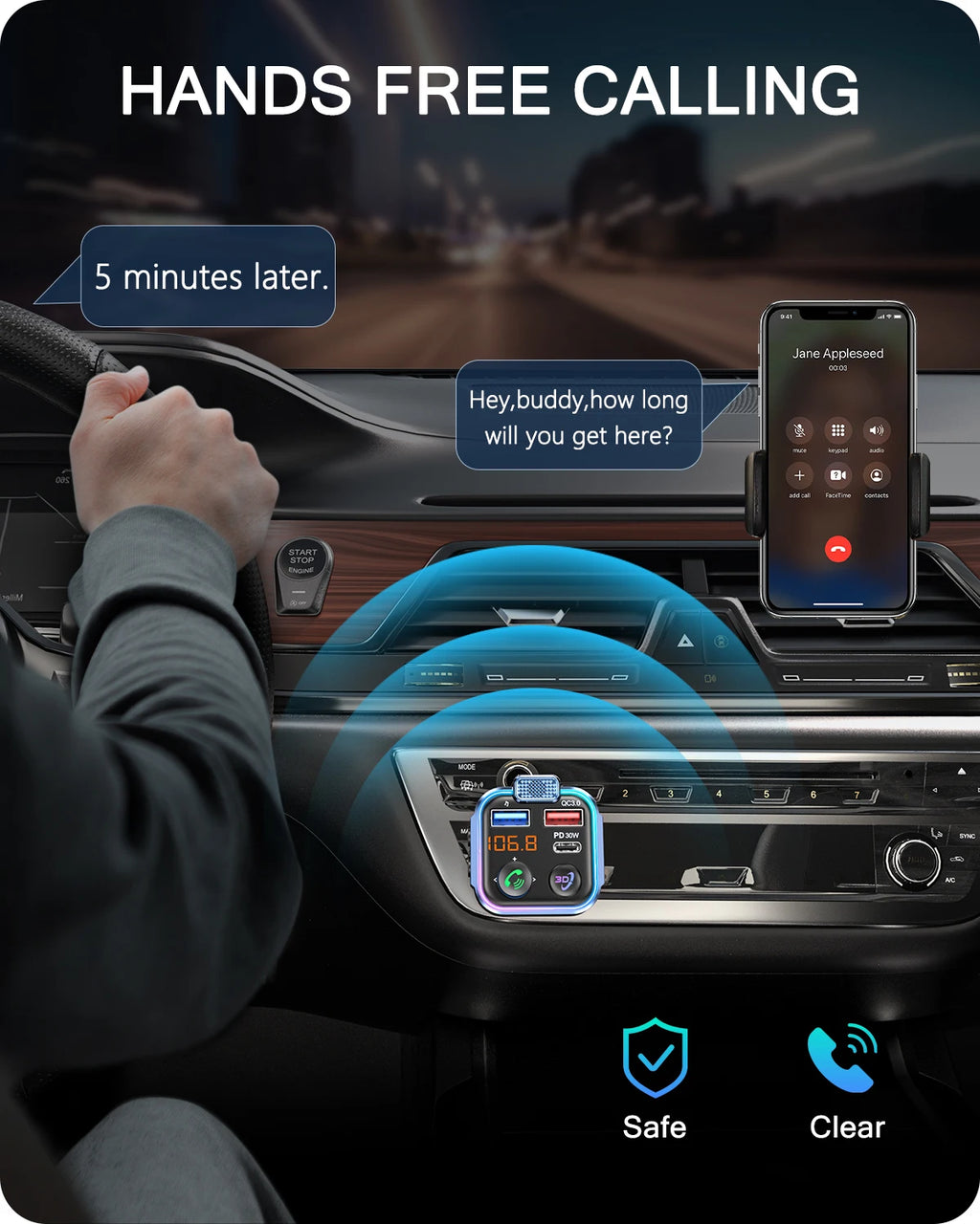 LENCENT Bluetooth 5.3 FM Transmitter | PD 30W QC3.0 Car Charger & Hands-Free Kit