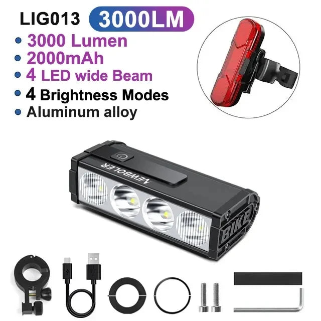 NEWBOLER 10000 Lumen Bike Light - USB Rechargeable MTB Road Lamp