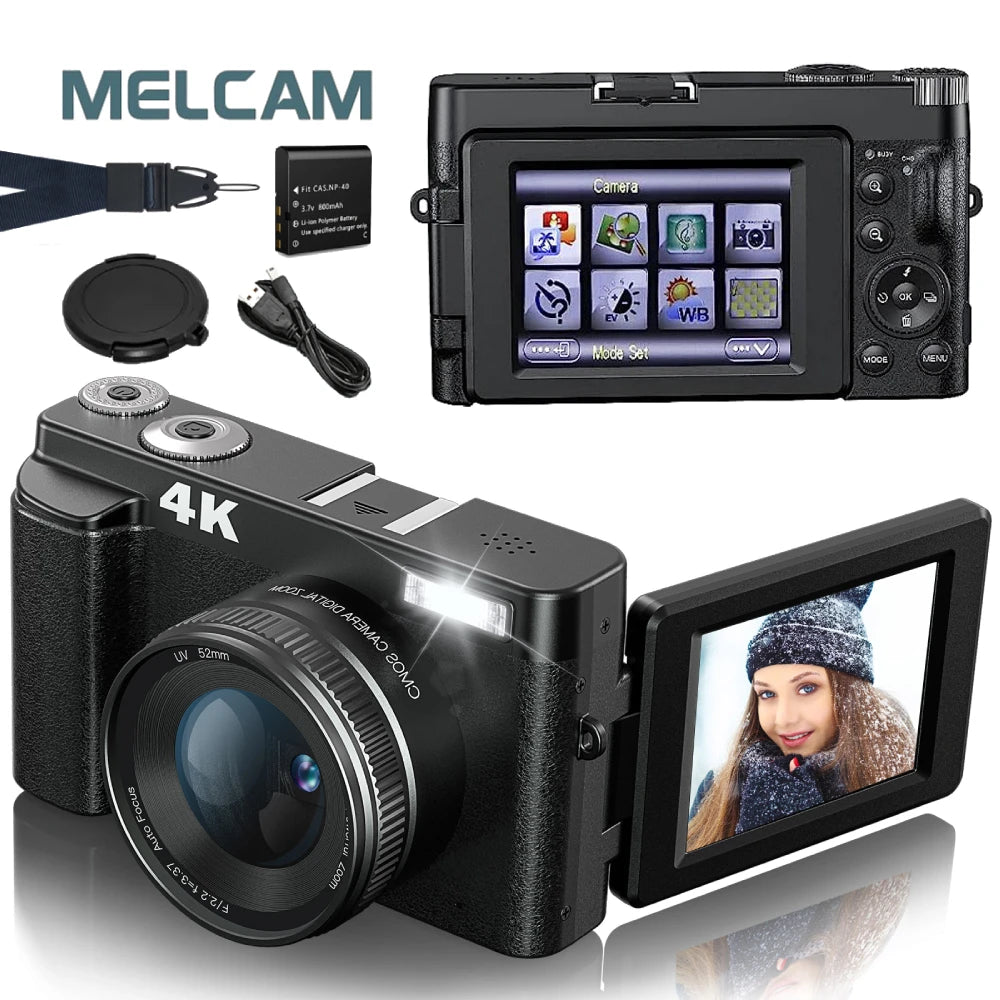 Vabena 4K 48MP Vlogging Camera | Flip Screen & Flash for YouTube & TikTok
