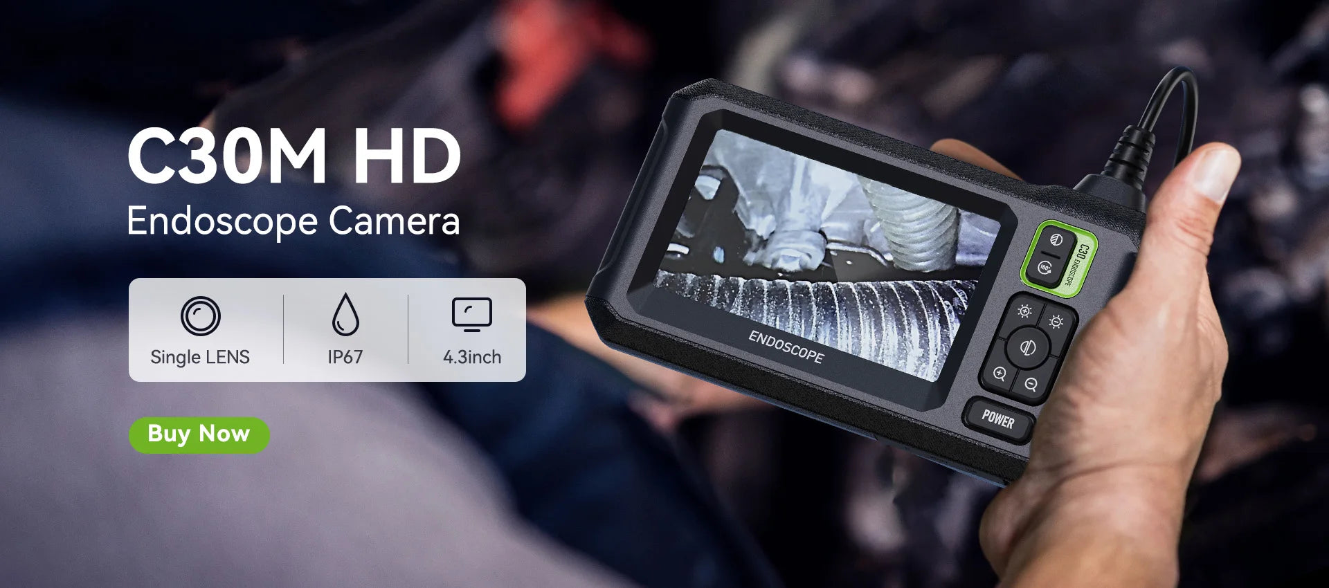 Vabena Industrial Endoscope Camera 8mm HD | 4.3" IPS Screen | IP67 for Car & Pipe