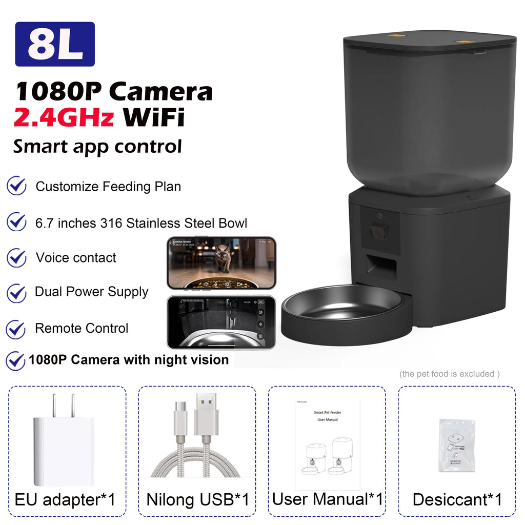 8L Smart Automatic Cat Feeder with 1080p Camera & 5G WiFi App Control