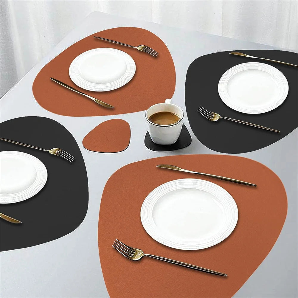 Irregular PU Leather Placemats Set - Oil-Proof & Waterproof Table Mats
