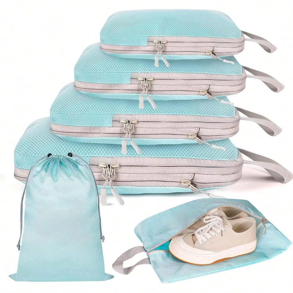 Compressible Travel Packing Cubes Set - Waterproof Luggage Organizers