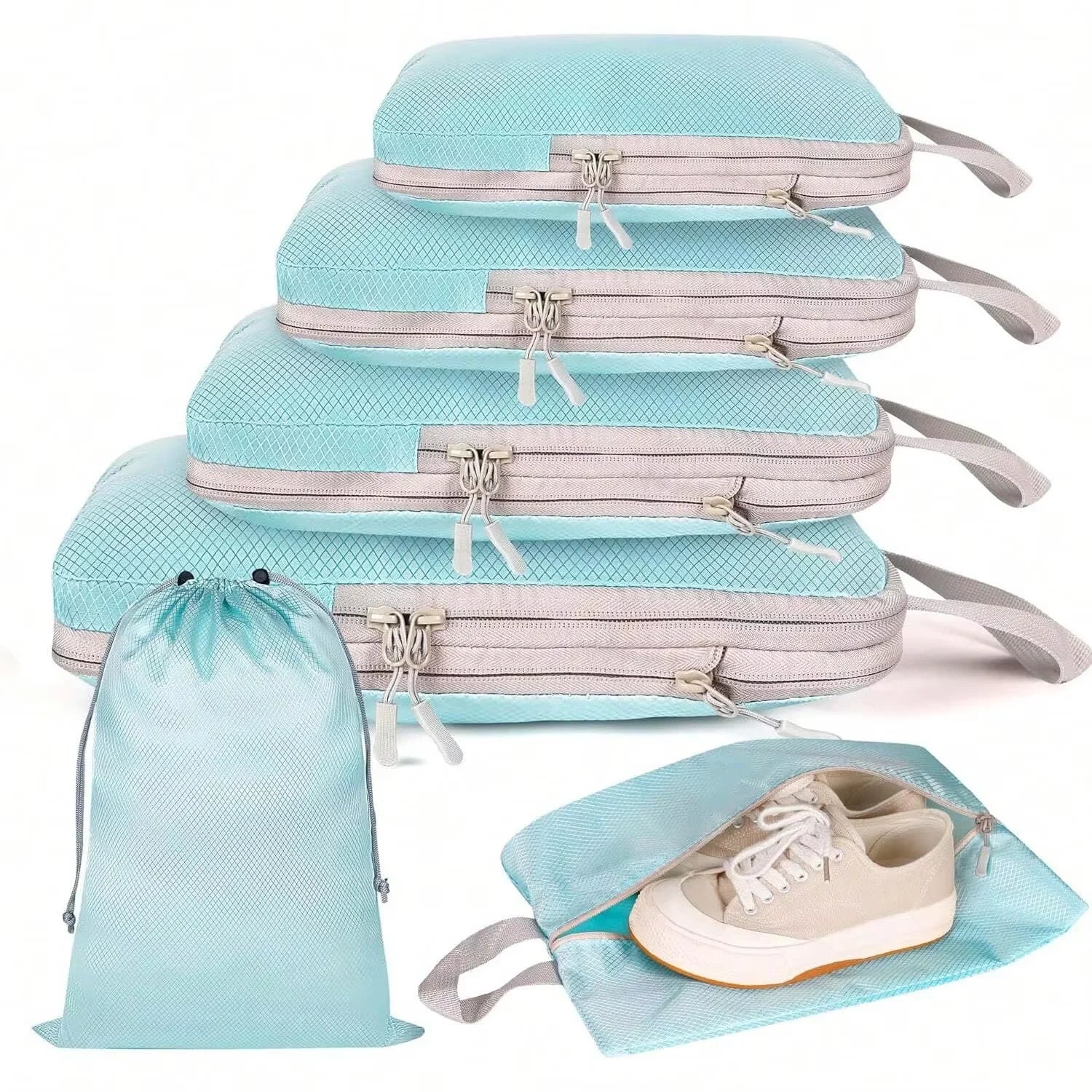 Compressible Travel Packing Cubes Set - Waterproof Luggage Organizers