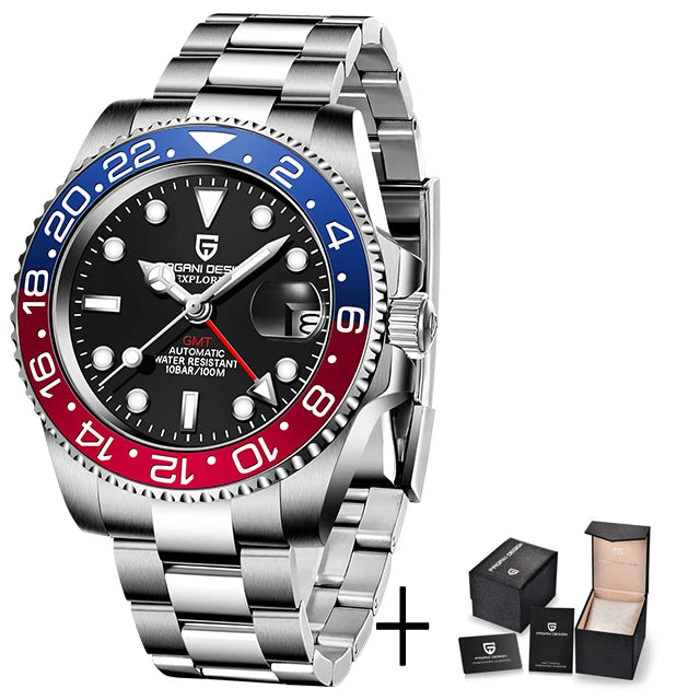 PAGANI DESIGN PD-1662 Luxury GMT Mechanical Watch - Sapphire, Steel, 100M Waterproof