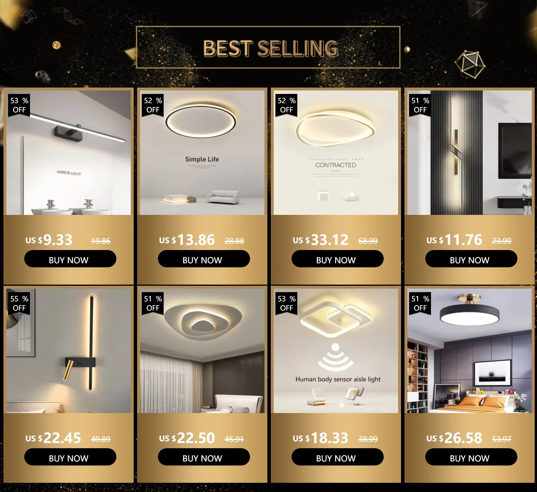 Vabena Modern LED Bathroom Wall Light - Three Color Aluminum Mirror Lamp