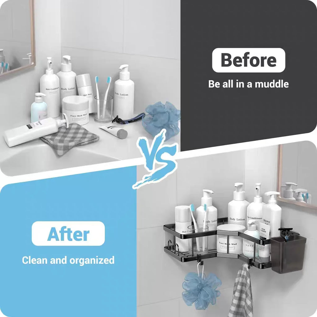 No Drilling Stainless Steel Corner Shelf - Double Layer Bathroom & Kitchen Storage