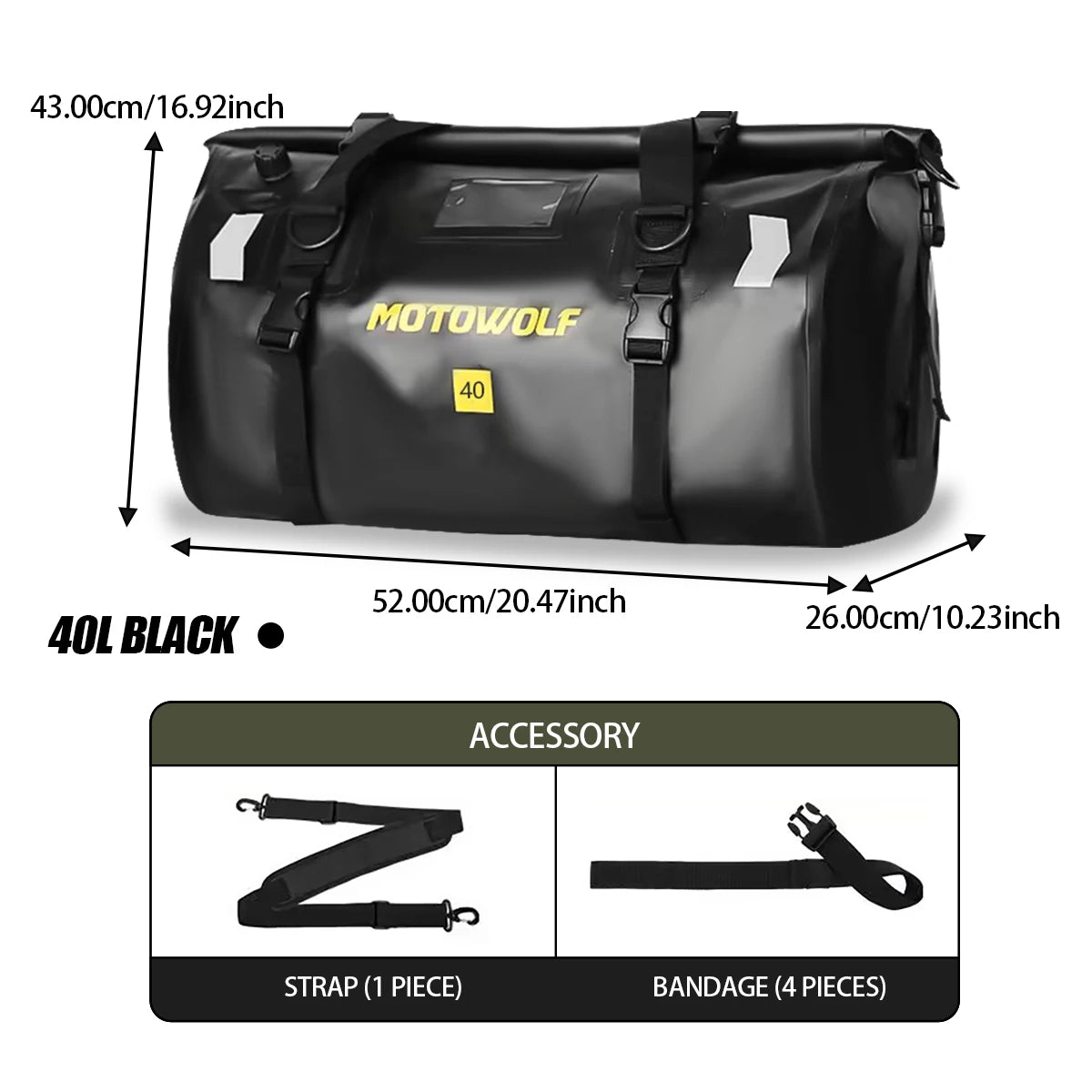 Waterproof Motorcycle Tail Bag | Dry Roll Luggage | 20L, 40L, 66L