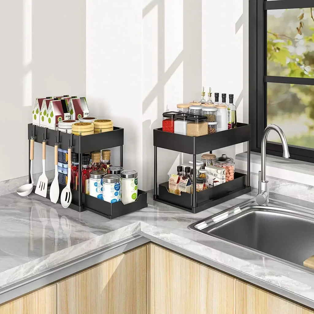 2-Tier Under Sink Organizer - Sliding Cabinet Basket Storage Rack for Bathroom & Kitchen