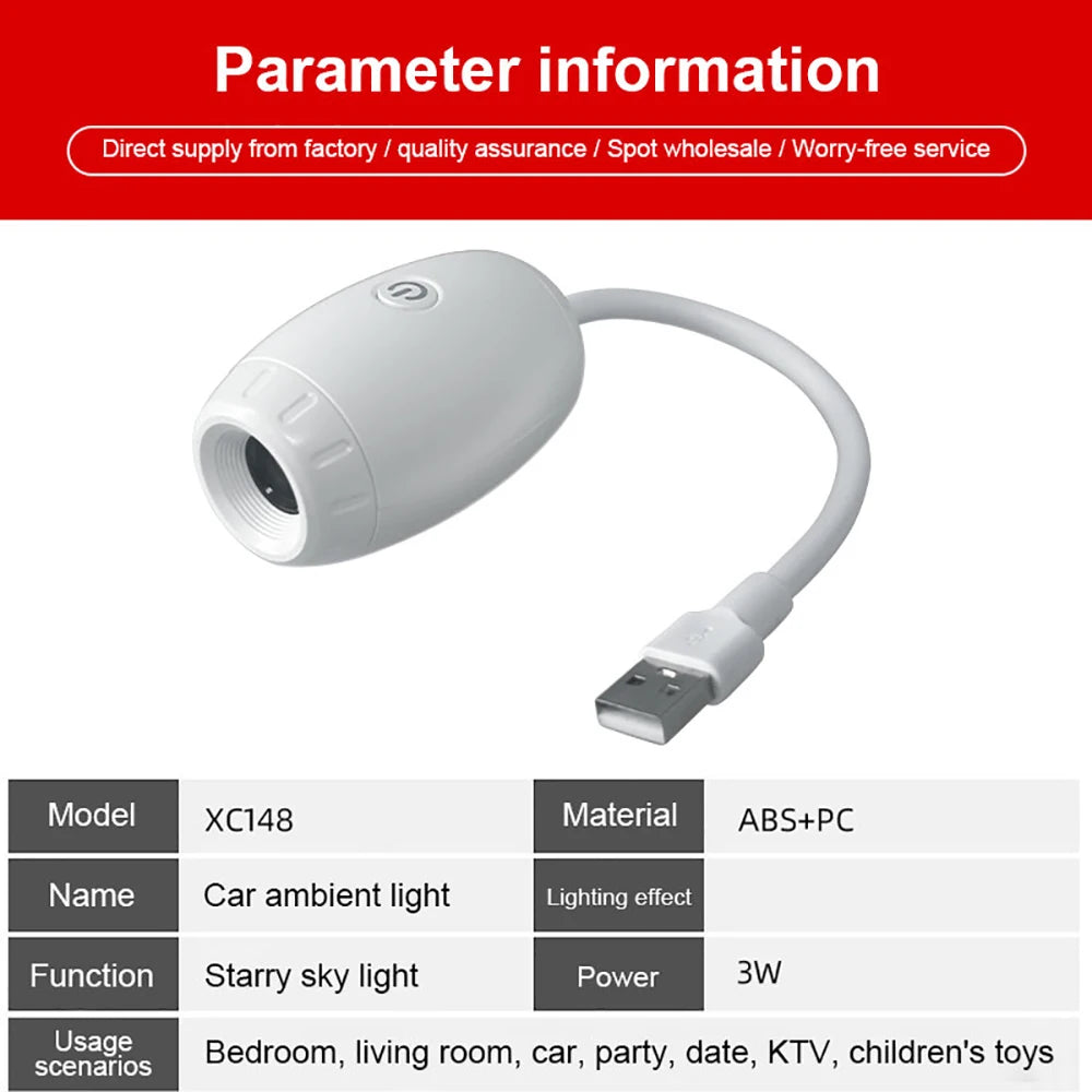 USB Car Star Projector Light | LED Interior Ambient Galaxy Lighting