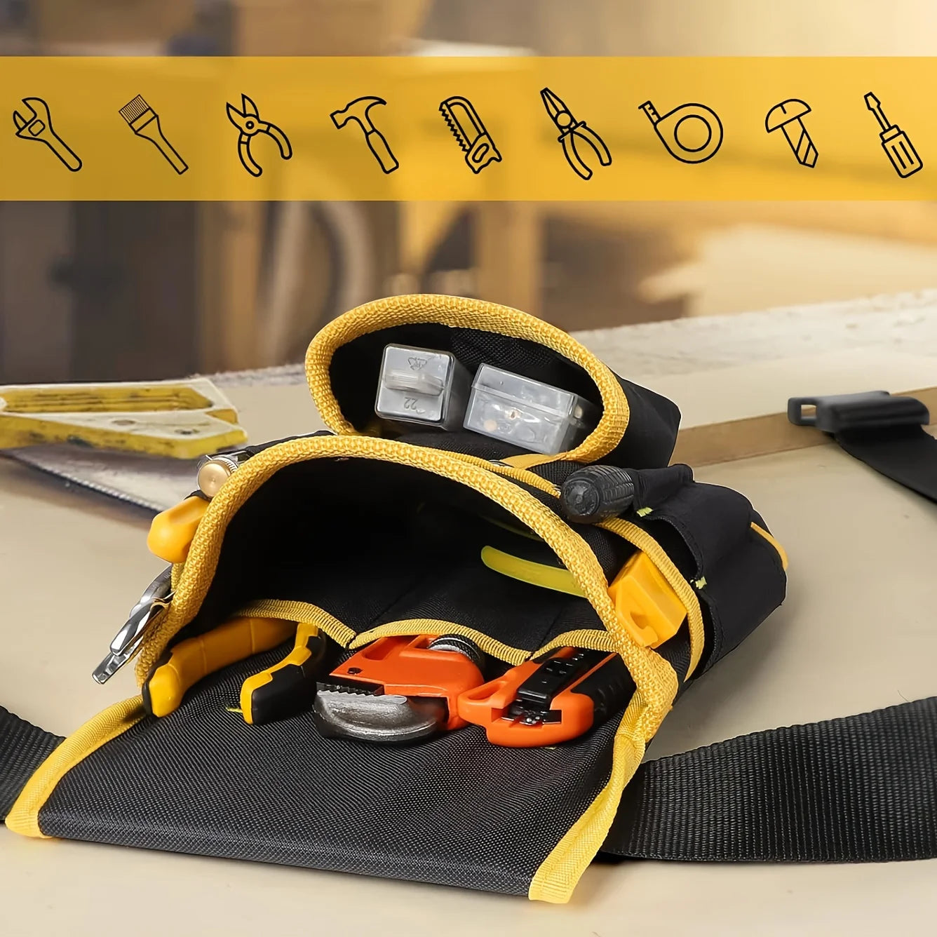 Heavy-Duty Magnetic Tool Belt with 26 Pockets & Removable Bag