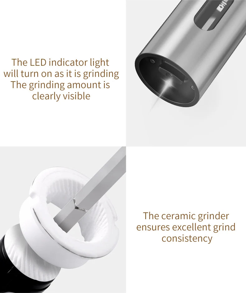 Vabena USB Rechargeable Automatic Spice Grinder with LED Light