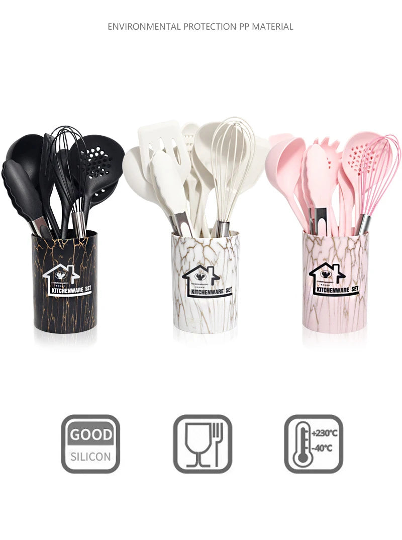 Vabena Pink 18Pcs Silicone Kitchen Utensil Set - Food Grade Cooking Tools