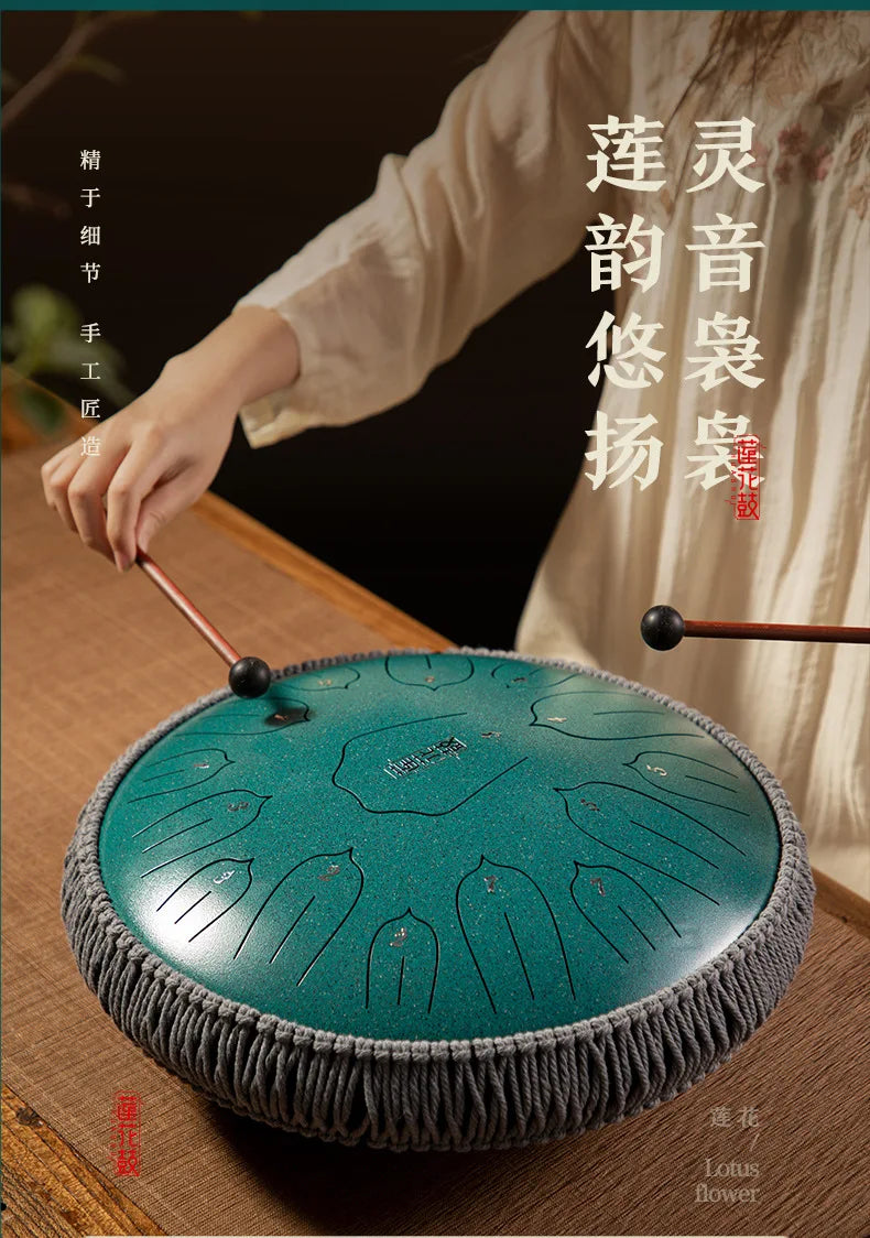 Hluru 13-inch Steel Tongue Drum - 15 Notes D Tone Glucophone Ethereal Percussion