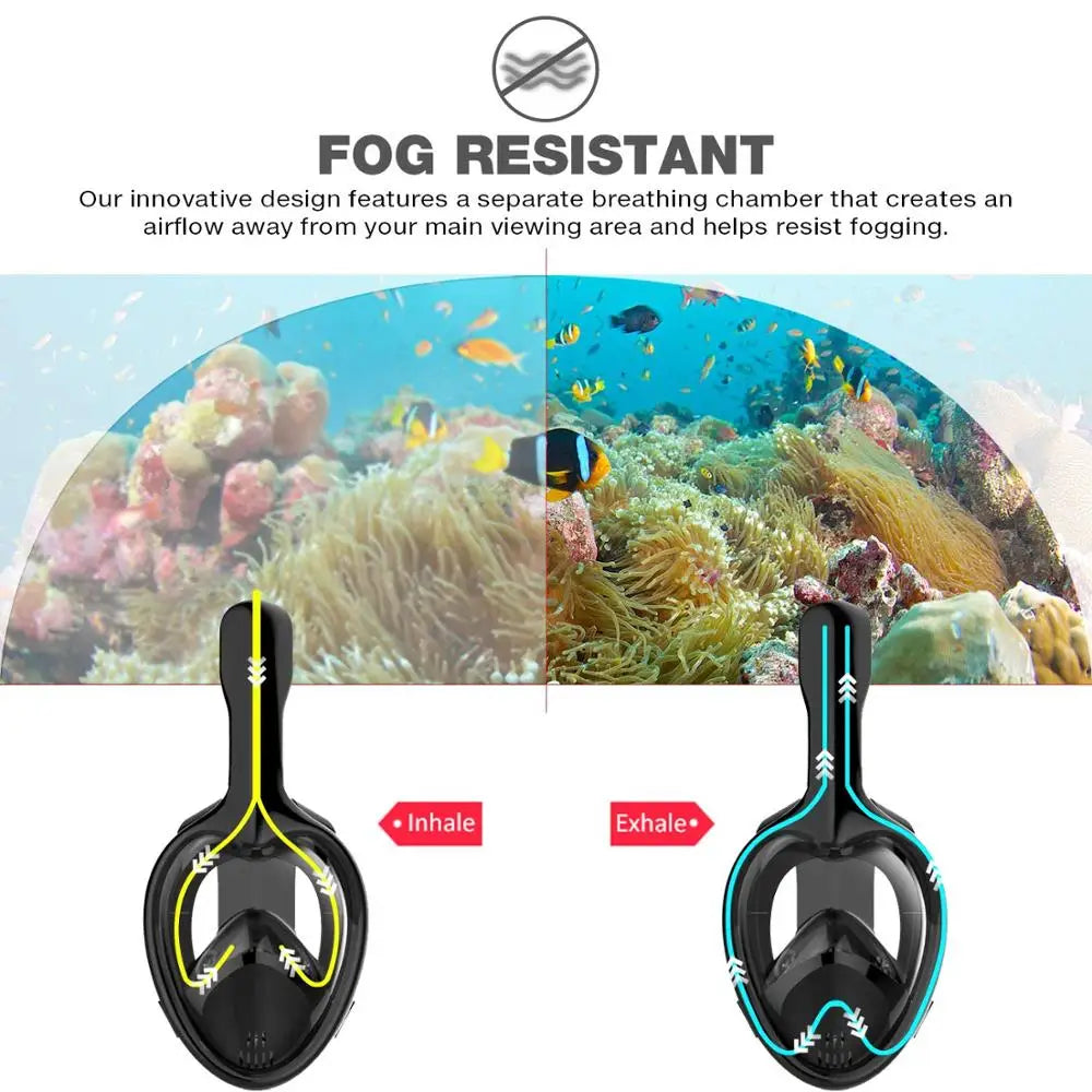 Vabena Full Face Diving Mask - Anti-Fog Snorkel Gear for Adults & Kids