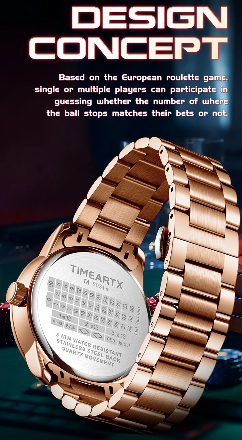 TIMEARTX Luxury Roulette Poker Game Quartz Watch for Men