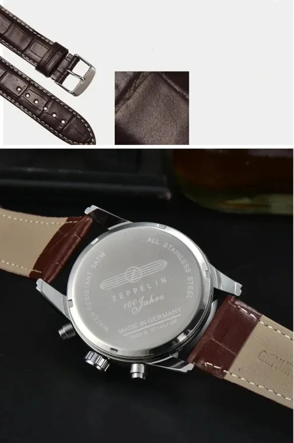 Zeppelin Airship Automatic Date Watch - Men's Luxury Leather Waterproof