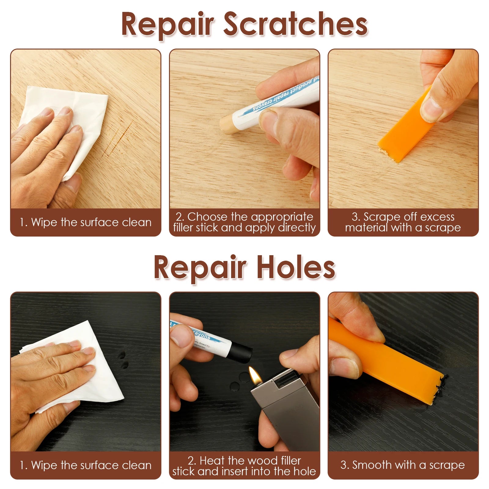Vabena 20-Color Wood & Laminate Repair Filler Sticks